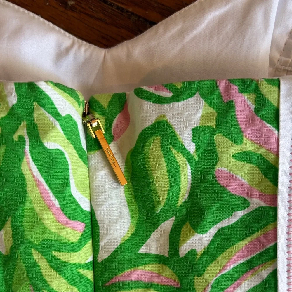 Lilly Pulitzer Strapless White Dress with Green & Pink Floral Panel - Picture 4 of 6
